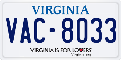 VA license plate VAC8033