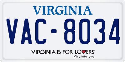 VA license plate VAC8034