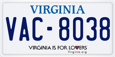 VA license plate VAC8038