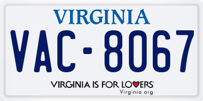 VA license plate VAC8067