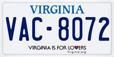 VA license plate VAC8072