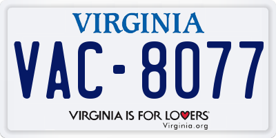 VA license plate VAC8077