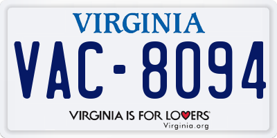 VA license plate VAC8094