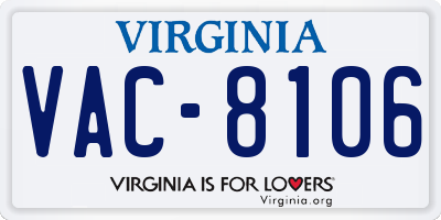 VA license plate VAC8106