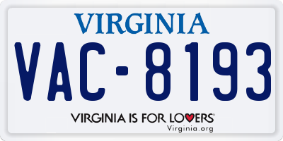 VA license plate VAC8193