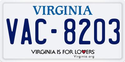 VA license plate VAC8203