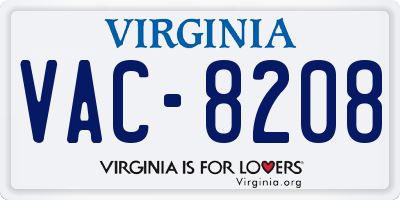 VA license plate VAC8208