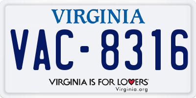 VA license plate VAC8316