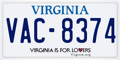 VA license plate VAC8374