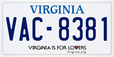 VA license plate VAC8381