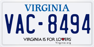 VA license plate VAC8494