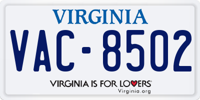 VA license plate VAC8502