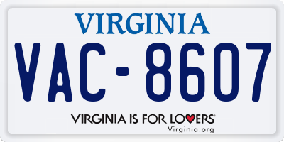 VA license plate VAC8607