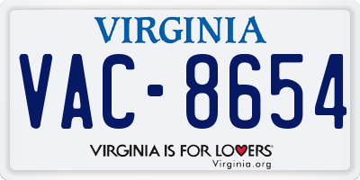 VA license plate VAC8654