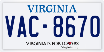 VA license plate VAC8670