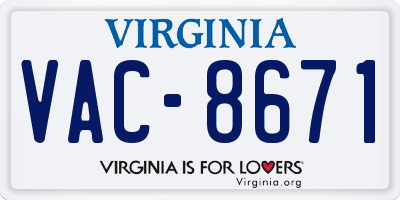 VA license plate VAC8671