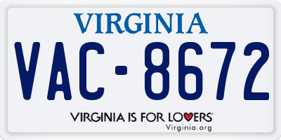 VA license plate VAC8672