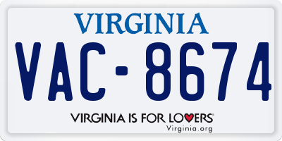 VA license plate VAC8674