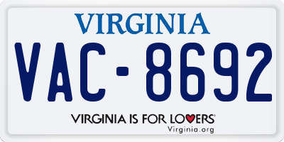 VA license plate VAC8692