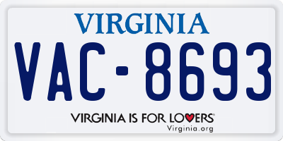 VA license plate VAC8693