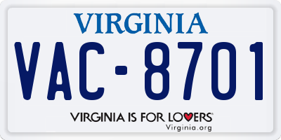 VA license plate VAC8701