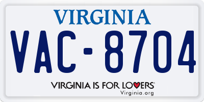 VA license plate VAC8704