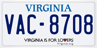 VA license plate VAC8708