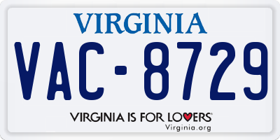 VA license plate VAC8729