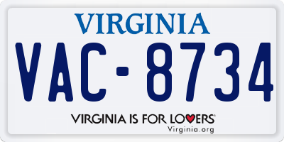 VA license plate VAC8734