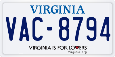 VA license plate VAC8794