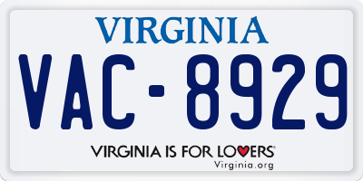 VA license plate VAC8929