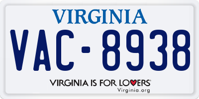 VA license plate VAC8938