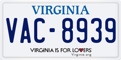 VA license plate VAC8939