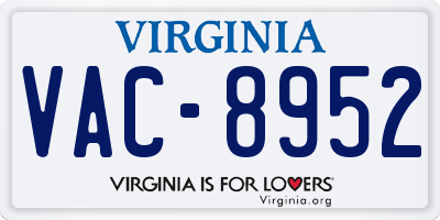 VA license plate VAC8952