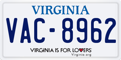 VA license plate VAC8962