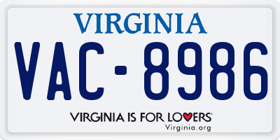 VA license plate VAC8986