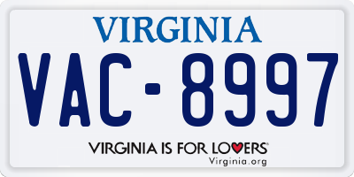 VA license plate VAC8997