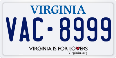 VA license plate VAC8999