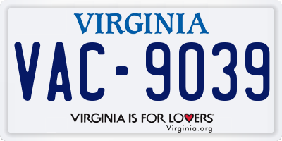 VA license plate VAC9039