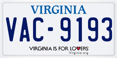 VA license plate VAC9193