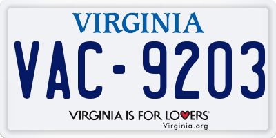 VA license plate VAC9203