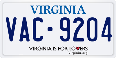 VA license plate VAC9204