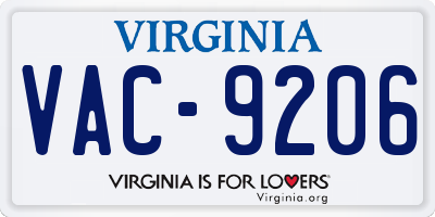 VA license plate VAC9206