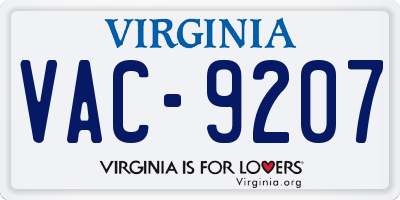 VA license plate VAC9207