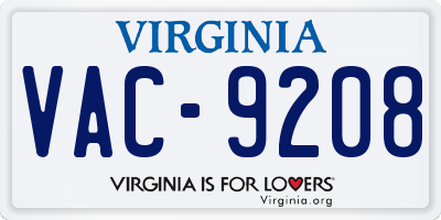 VA license plate VAC9208