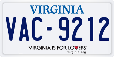 VA license plate VAC9212