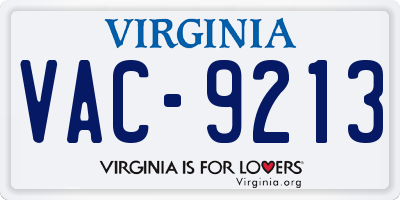 VA license plate VAC9213