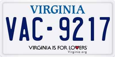 VA license plate VAC9217
