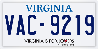 VA license plate VAC9219
