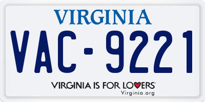 VA license plate VAC9221